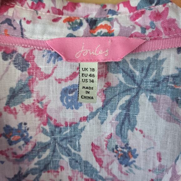 JOULES Jeanne Print White Pink Floral Linen Button Down Top Suze 14 - Picture 6 of 14
